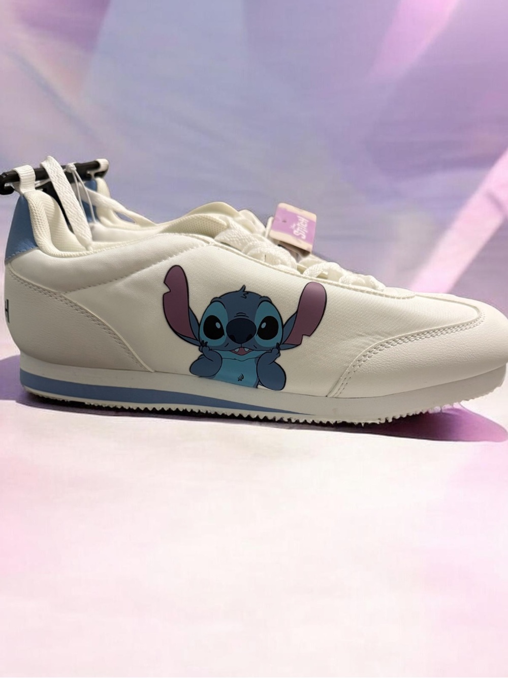 Disney Stitch white sneakers with blue Stitch graphic #lifestyle #disney